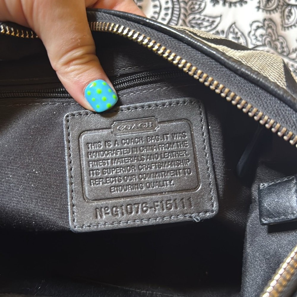 Coach Black and Gray/Tan Signature Shoulder Bag with Leather Trim - Picture 6 of 7